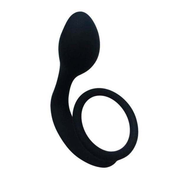 AN069-Preto_1 Anel Peniano com Plug Anal com Inclinação para Estimulação da Próstata Vip Mix