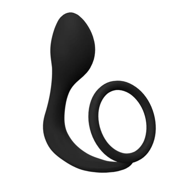 AN069-Preto_3 Anel Peniano com Plug Anal com Inclinação para Estimulação da Próstata Vip Mix