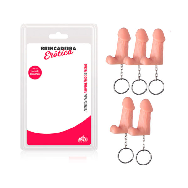 BC019-Bege_2 Chaveiro Mini Pênis com Escroto com 5 Unidades Adão e Eva