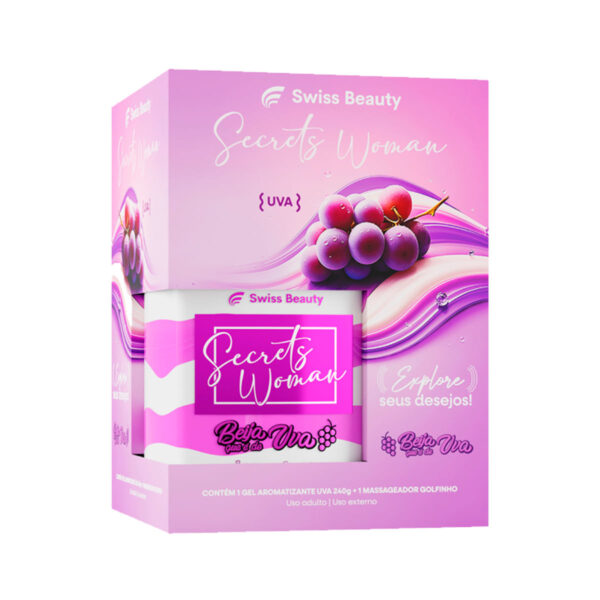 BK1429-Uva_2 Kit 2 Itens Gel Aromatizante Secrets Woman 240g e Massageador Golfinho Belkit