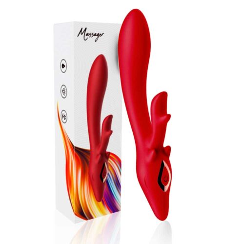 BY10025-Vermelho_1 Vibrador Ponto G com Estimulador de Clitóris com 9 Modos de Vibração Our Moment Import