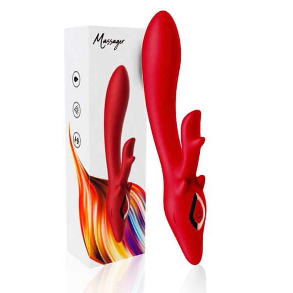 BY10025-Vermelho_1 Vibrador Ponto G com Estimulador de Clitóris com 9 Modos de Vibração Our Moment Import