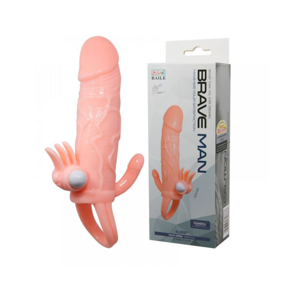 CA040-Bege_5 Brave Man Capa Peniana com Extensor de 4cm e Anel para Escroto Vip Mix