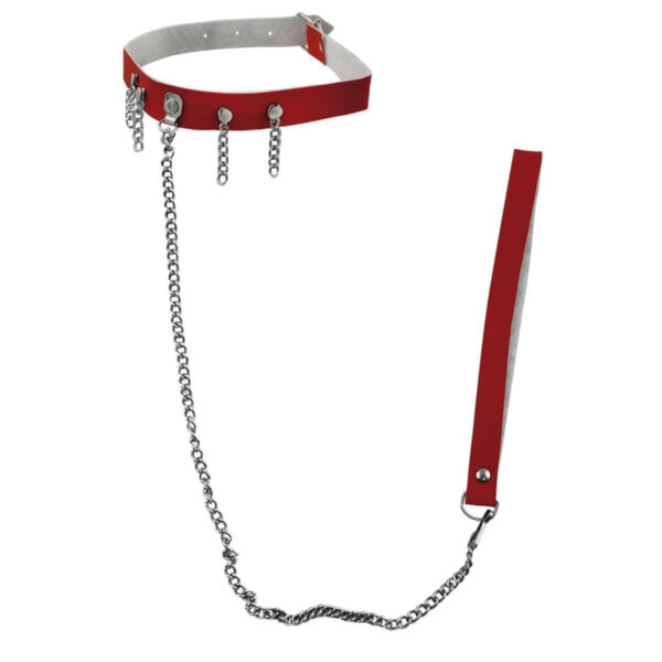 CGV02-Vermelho_3 Coleira com Guia com Detalhes Metálicos Brasil Fetiche