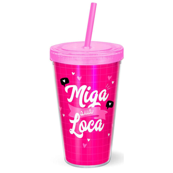 COP1011_1 Miga Sua Loca Copo com Canudo 450ml Sude Presentes