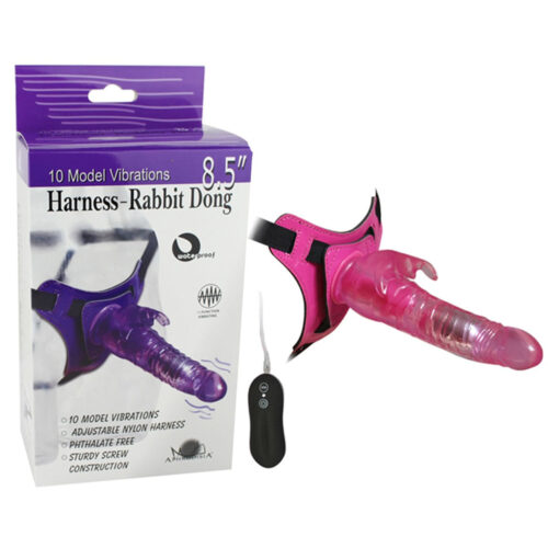 CT013-Rosa_1 Cinta Peniana com Vibrador e Estimulador Clitóris Harness Rabbit Dong Miss Collection