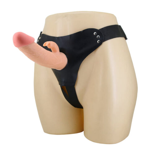 CT039-Bege_1 Rabbit Dildo Cinta Ajustável com Capa Peniana e Estimulador Clitoriano Vip Mix