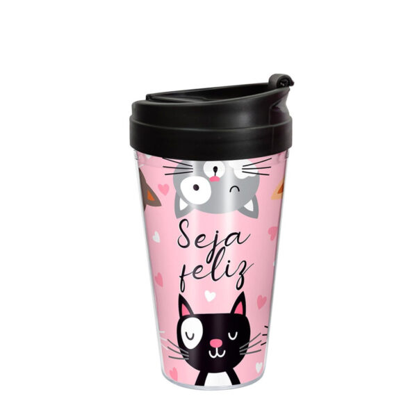 Seja Feliz Gatinhos Copo de Viagem 450ml Sude Presentes