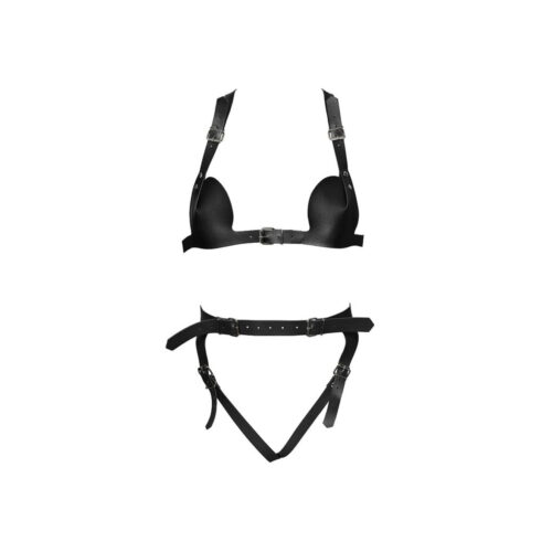 DX4242P-Preto_1 Conjunto Mykonos em Couro Sintético com Ajustes Dominatrixxx