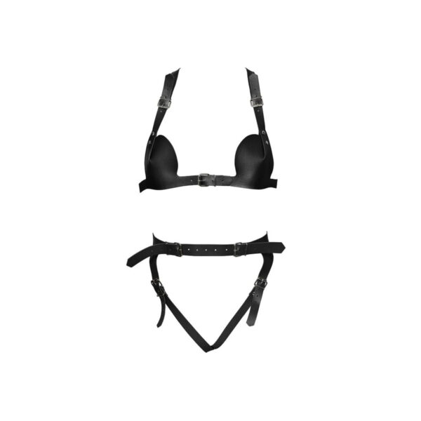 DX4242P-Preto_1 Conjunto Mykonos em Couro Sintético com Ajustes Dominatrixxx