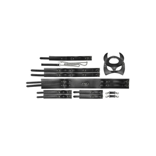 DX4277P-Preto_1 Kit Creta Máscara, Algemas, Coleira, Tornozeleira, Restritor de Coxa e Harness Dominatrixxx