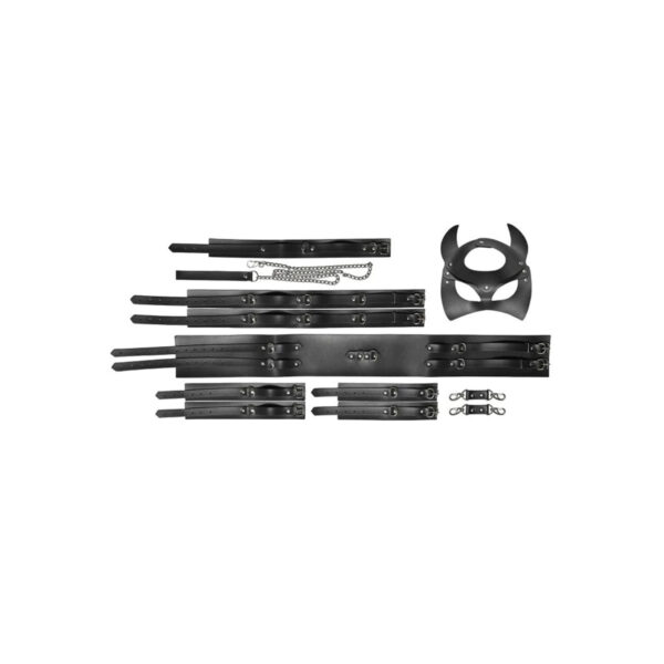 DX4277P-Preto_1 Kit Creta Máscara, Algemas, Coleira, Tornozeleira, Restritor de Coxa e Harness Dominatrixxx