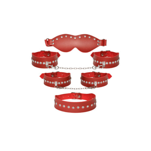 DX4295VM-Vermelho_1 Kit Princess com Coleira, Algemas, Tornozeleira e Venda Dominatrixxx