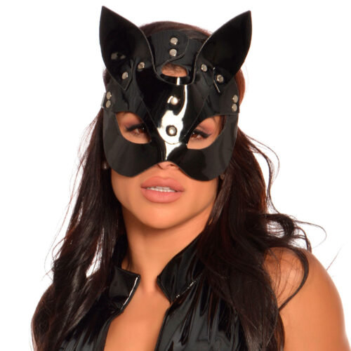 DX4323p-Preto_1 Máscara Felina Vinil Bunny Play Dominatrixxx