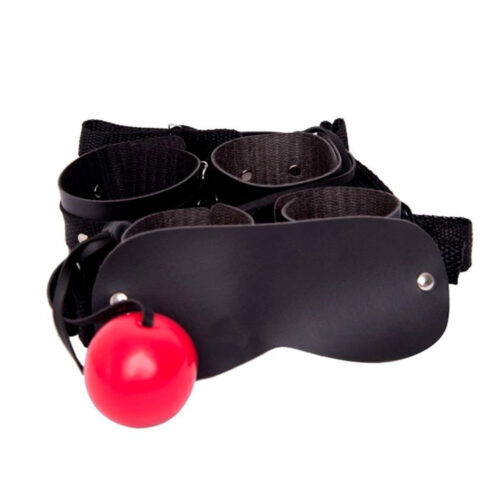 DX510VM-Vermelho_1 Kit com Algemas , Tornozeleiras com Tiras ,Venda e Mordaça Dominatrixxx