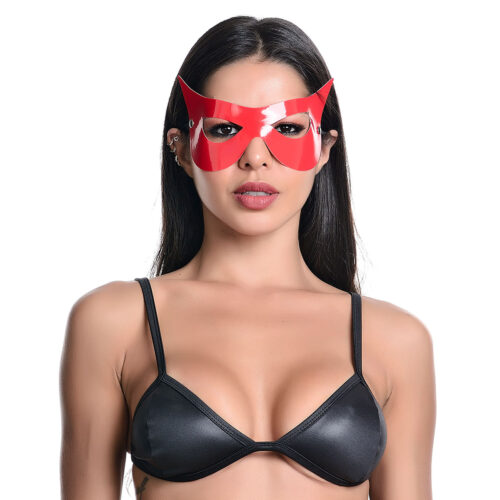 DX958_1 Máscara Mulher Gato Verniz Vermelha Dominatrixxx