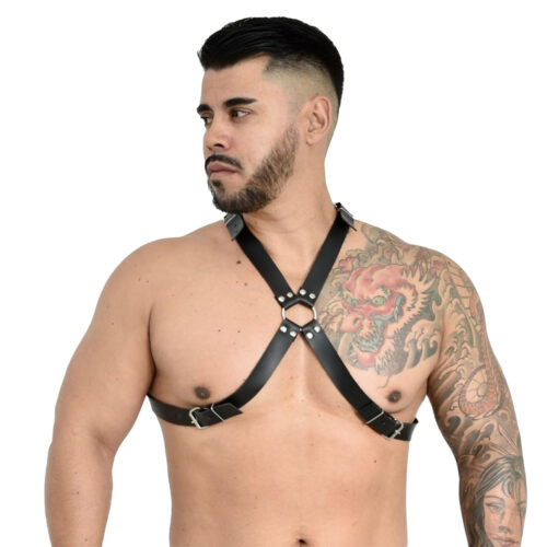 EX213-Preto_1 Harness Malik em Couro Sintético Ajustável Êxtase
