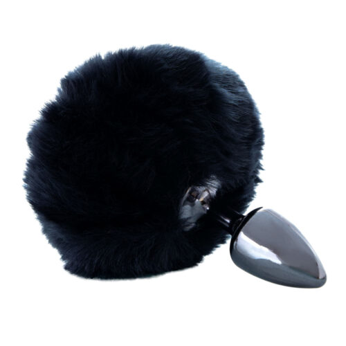 HA115PE-Preto_1 Plug Anal com Pompom de Pelúcia Escuro 6,5 x 2,5 Hard