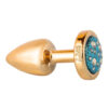 HA143DA-Azul_1 Plug Anal P Dourado Pedra Cravejada em Strass Linha Less 7,5x3,5 cm Hard