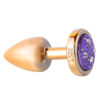 HA143DL-Lilas_1 Plug Anal P Dourado Pedra Cravejada em Strass Linha Less 7,5x3,5 cm Hard
