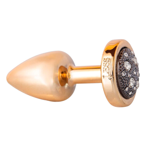 HA143DP-Onix_1 Plug Anal P Dourado Pedra Cravejada em Strass Linha Less 7,5x3,5 cm Hard