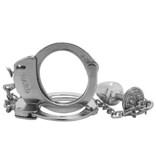 Kit Algemas com Plug Anal Cravejado com Strass Tamanho P Hard