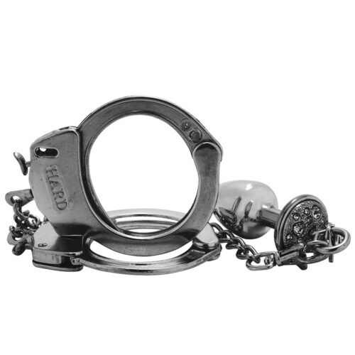 Kit Algemas com Plug Anal Cravejado com Strass Tamanho M Hard