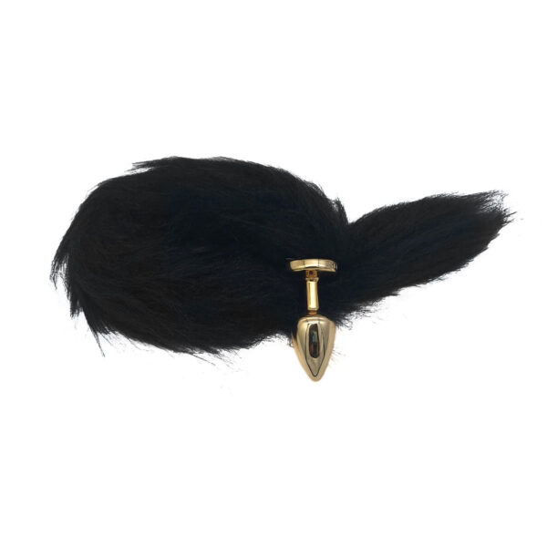 HA168DP-Dourado_1 Plug Anal com Rabo Preto Linha Less Hard