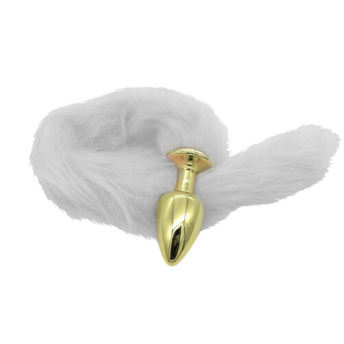 HA170DB-Dourado_1 Plug Anal com Rabo Branco Linha Less Hard