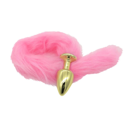 HA170DR-Dourado_1 Plug Anal com Rabo Rosa Linha Less Hard