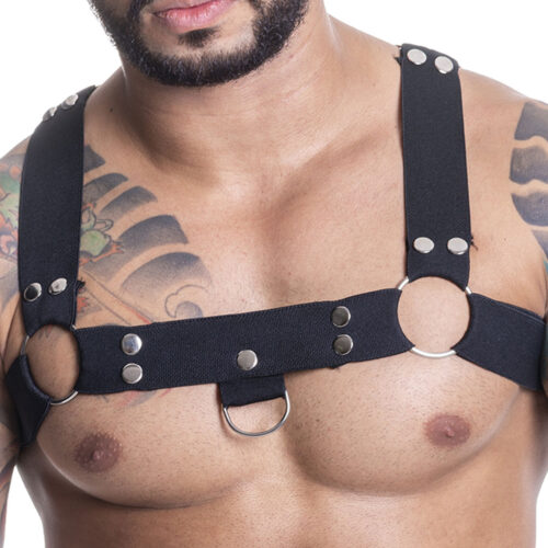 Arreio de Elastano com Peças Metálicas - Harness Arreio de Couro Sintético Formato H SD Clothing