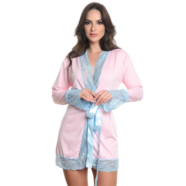 HL016-M-Rosa-Claro-com-Azul-Claro_1 Robe Manga Longa Micrody com Detalhes Rendados Hot Love