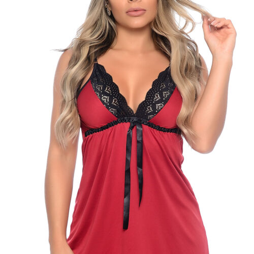 HL017-P-Vinho-com-Preto_1 Camisola com Fita em Cetim com Renda Hot Love