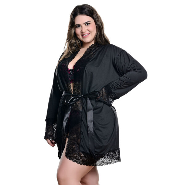 HL058-48-Preto_4 Robe Manga Longa Plus Size com Detalhes em Renda Hot Love
