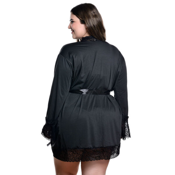 HL058-48-Preto_5 Robe Manga Longa Plus Size com Detalhes em Renda Hot Love