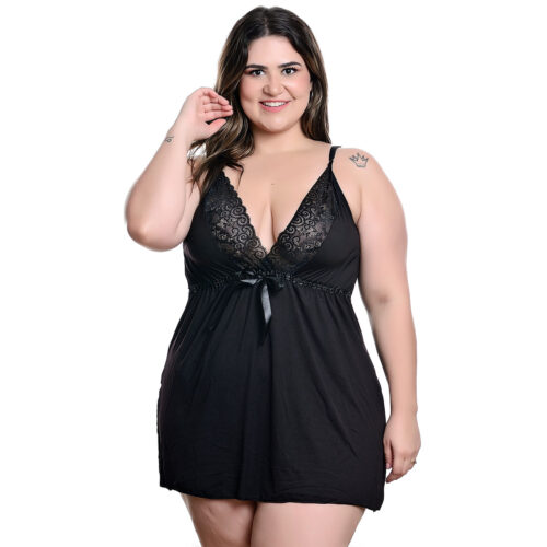 HL066-50-Preto_1 Camisola Plus com Fita em Cetim Hot Love