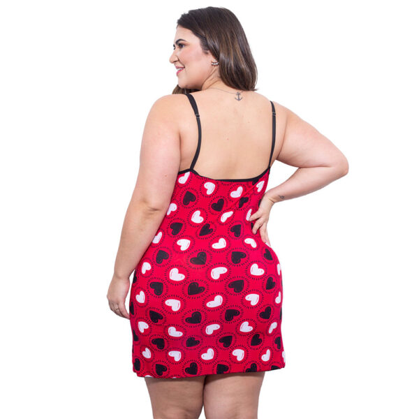 HL304-46-Coracao-Vermelho_3 Camisola Plus Estampada com Detalhes em Renda Hot Love