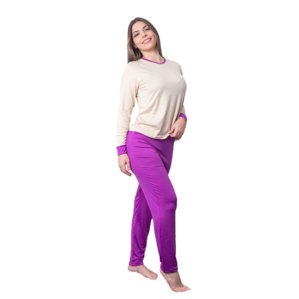 HL538-P-Nude-com-Lilas_2 Pijama Longo Liso Coleção Inverno Hot Love