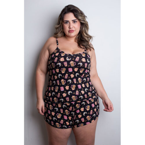 HL570-46-Preto_1 Pijama Curto Plus Estampado Hot Love