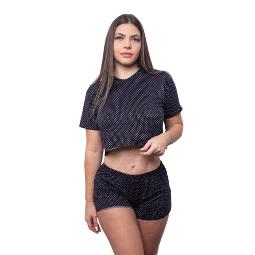 HL574-P-Preto_1 Pijama Camiseta Estampado Hot Love