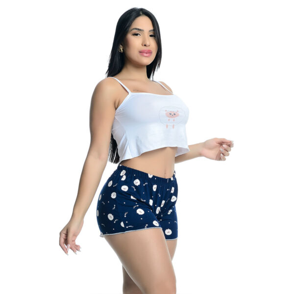 HL600-M-Azul-Marinho_3 Pijama Feminino Shorts e Cropped Regata Estampado Hot Love
