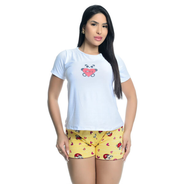 Pijama Feminino Shorts e Camiseta com Manga Curta Estampado Hot Love