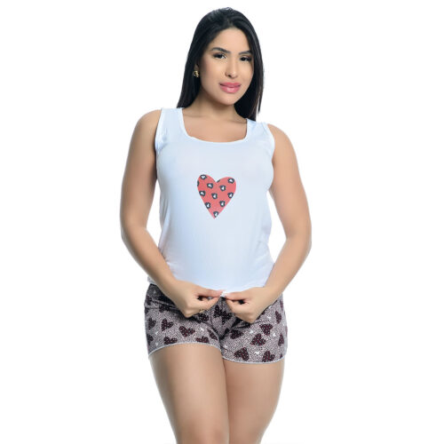 HL602-P-Onca_1 Pijama Feminino Shorts e Regata Estampado Hot Love