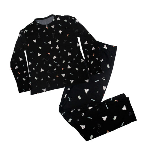 HL603-P-Preto_1 Pijama Longo Infantil Masculino Estampado Hot Love