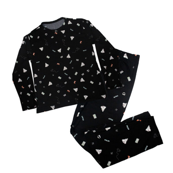 HL603-P-Preto_1 Pijama Longo Infantil Masculino Estampado Hot Love