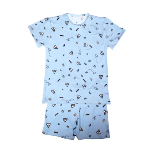 HL604-P-Azul-Claro_1 Pijama Curto Infantil Masculino Estampado Hot Love
