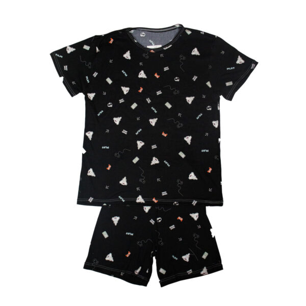 HL604-P-Preto_1 Pijama Curto Infantil Masculino Estampado Hot Love