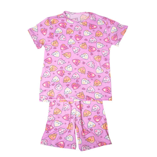 HL606-P-Rosa_1 Pijama Curto Infantil Feminino Estampado Hot Love