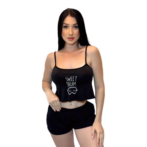 HL636-P-Preto_1 Pijama com Short e Blusinha Sweet Dreams Hot Love