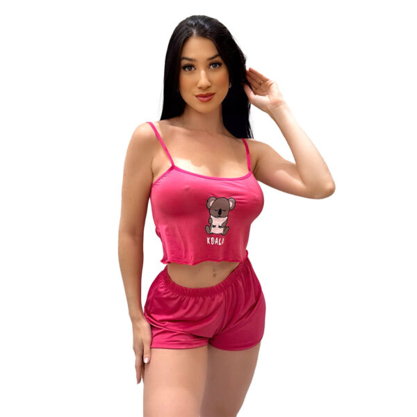 HL639-P-Pink_1 Pijama Feminino Curto com Short e Regata Cropped Koala Sonolento Hot Love